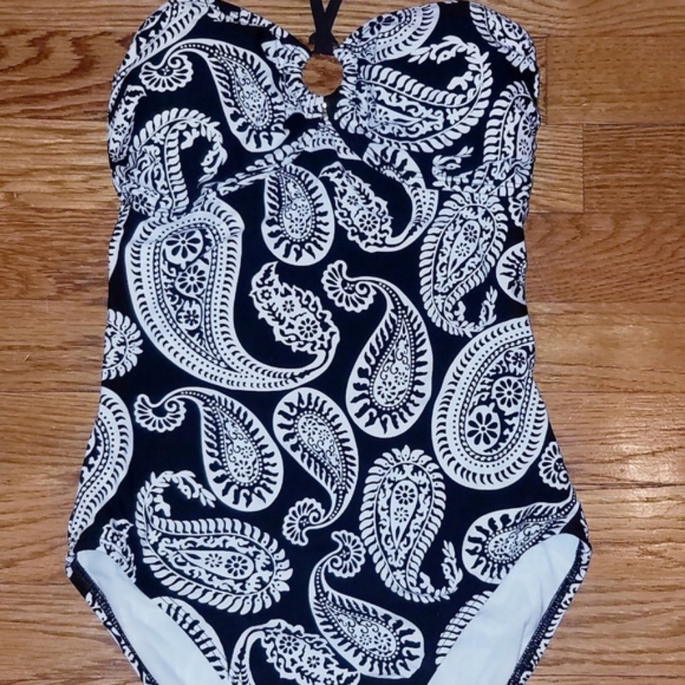 TALBOTS Paisley Bandeau One Piece Swimsuit…
